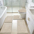 SHACOS Bathroom Rugs Sets 5 Piece Ultra Soft Absorbent Microfiber | Bath Mat with Bath Runner, U Shape Contour Rug, Toilet Lid Cover, Non Slip Machine Washable Carpet for Bedroom, Light Beige - color: Light Beige
