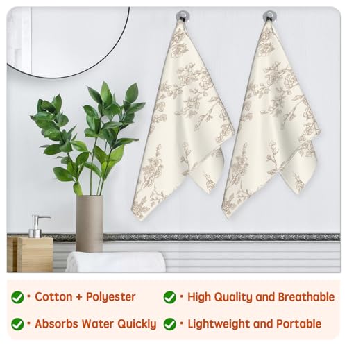Brown and Cream Floral Hand Towels 14.4x28.3 Inch Set of 2 | Chinoiserie，Polyester Cotton，Breathable，for Holiday Bathroom Kitchen Hotel Gym Spa Decor - color: A Floral