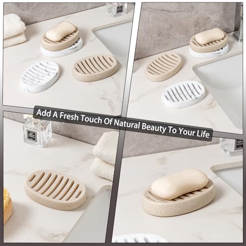 Soap Dish, Self Draining Bar Soap Holders, Oval Soap Saver Spone Holder Tray for Shower Bathroom Sink Countertop Kitchen Bathtub (Beige) - color: Beige