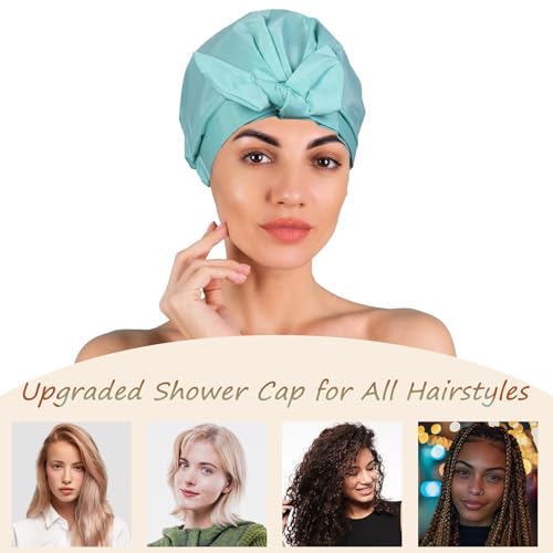 Shower Cap for Women Reusable Waterproof, Large Satin Shower Bonnet, Washable Bath Hat for Long Hair, Braids, Curly Hair, Aqua - color: Aqua