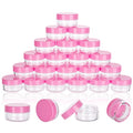 3 Gram Sample Jars with Lids, 25 Count Mini Cosmetic Containers - Makeup Travel Containers with Labels, Tiny Disposable Spatulas - color: Pink