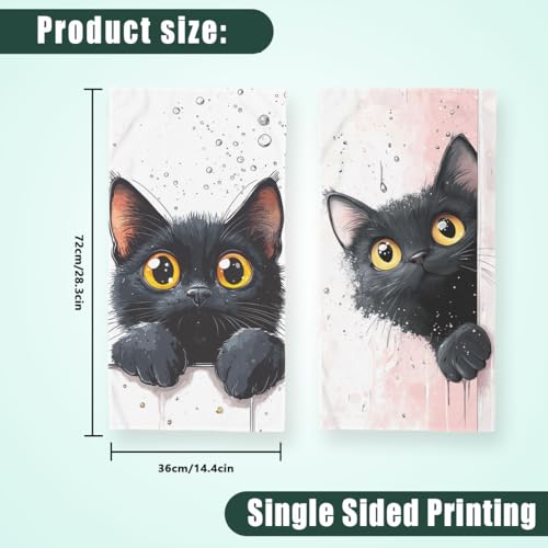 Cute Cat Hand Towels Bathroom Set of 2 Absorbent Pet Animal Cartoon Black Cat Bathroom Kitchen Towels Set of 2 Lightweight Breathable Face Towels for Bathroom Gifts for Women Man 14"x28" - color: Cute Cat