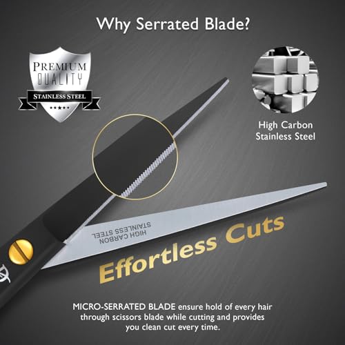 DEMAXA 5" Professional Beard Scissors for men Mustache Scissors with 1 Mustache Comb, 1 Beard Comb & Soft Pouch – Prefect Beard shears mustache kit for All Facial Hair – moustache Grooming kit for Men - color: 5" Professional Black