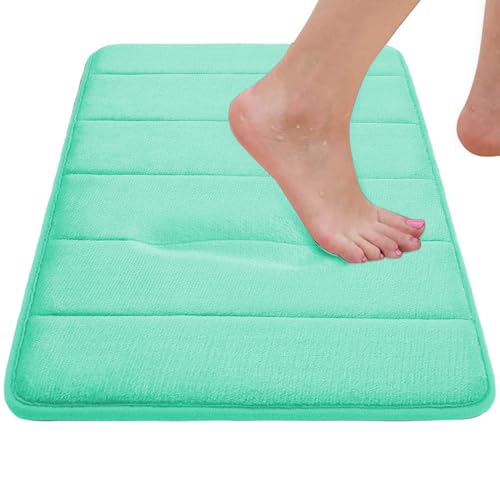 EAL Memory Foam Bath Mat Set - 3 Piece Non-Slip, Absorbent Shaggy Mats, Machine Wash, Perfect Plush, U-Shaped Toilet Rug & Living Rug - color: Stripe-teal