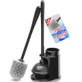 JEHONN Toilet Plunger and Brush Set Black with Holder and Hidden Tweezers, Heavy Duty Bathroom Bowl Scrubber Cleaning Kit for Bathtub Sink Wash Basin