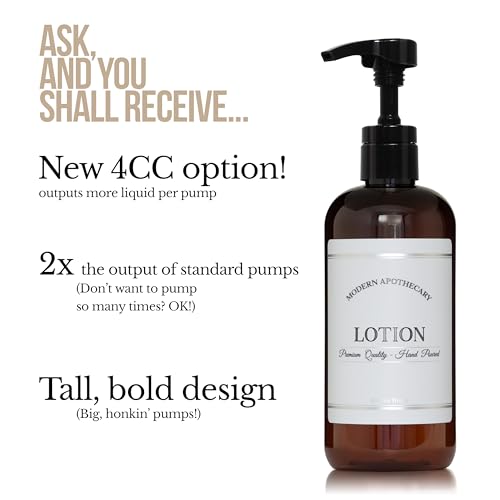 Refillable Amber PET Plastic 16 oz Lotion Bottle with High Output Black Plastic Pump Dispenser - Chrome Accent Waterproof Labeled Bottle - color: 4ccblkplastic Pump