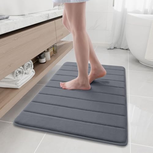 Buganda Memory Foam Bath Mat, 35.4" x 24", Ultra Soft Bathroom Rugs, Water Absorbent and Machine Washable Bath Rug Runner for Bathroom, Shower, and Tub, Dark Grey - color: Dark Grey, size: 35.4" X 24"
