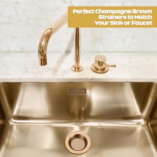 Retisee 2 Pcs Sink Strainer Stainless Steel Kitchen Sink Drain Strainer Basket Cover Mesh Hair Food Catcher, Large Wide Rim of 4.4 Diameter (Champagne Bronze) - color: Champagne Bronze