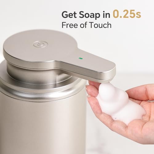 LAOPAO Automatic Soap Dispenser, Rechargeable Touchless Foaming Hand Soap Dispenser for Bathroom, Soap Pump for Kitchen, Water-Resistant, Xmas Gift 10oz, Light Silver, Plastic - color: Foam