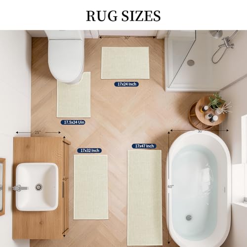 YIHOUSE Beige Bathroom Rugs Sets 4 Piece, Quick Dry Thin Bath Mat with Toilet Rug, Non Slip Absorbent Machine Washable, Bath Runner Rugs for Bathtub Sink Home Decor - color: Beige, size: 4 pieces
