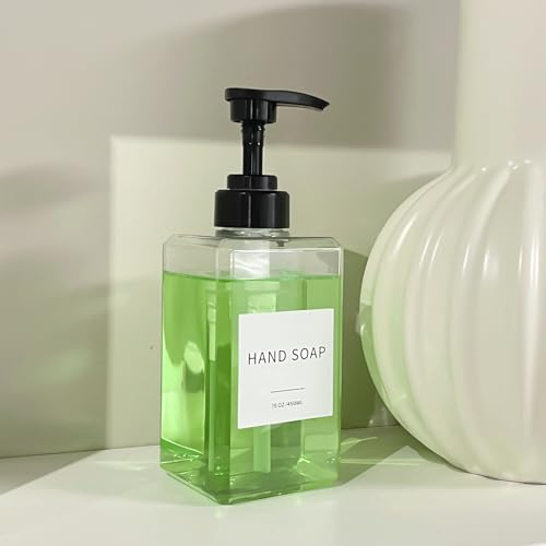Clear Soap Dispenser with Waterproof Labels, Thickened Plastic Hand Soap Dispenser for Bathroom, Kitchen Dish Washing Liquid Bottles, Shampoo and Conditioner Bottles with Funnel (15oz 4Pack Clear) - color: 15oz 4pack Clear