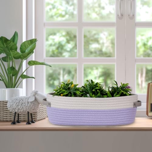 Cotton Rope Woven Basket Toilet Paper Baskets for Organizing Decorative Basket for Boho Decor Small Storage Basket Gift Baskets 13"x5.9"x4" Purple - color: Purple