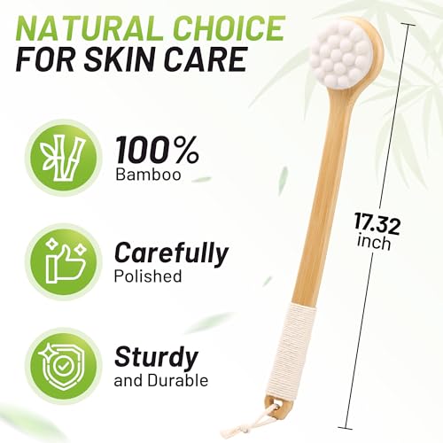 NURENDER Back Brush for Shower, 17.32'' Long Handle Soft Bristles for Sensitive Skin, Effective for Cleansing, Non Slip Grip, Wall Mounted Dry Quickly, Exfoliation Body Scrubber for Men/Women/Elderly - size: 17.32 Inch