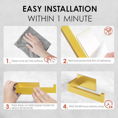 Auxmir Adhesive Toilet Paper Holder, No Drilling Toilet Roll Holder Wall Mount, Premium Thicken SUS304 Stainless Steel, Rustproof Toilet Tissue Holder for Bathroom Kitchen Washroom RV, Gold - color: Toilet Paper Holder-gold