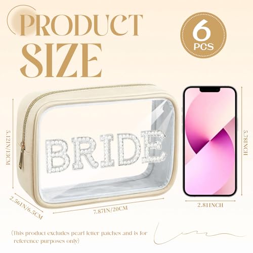 Abbylike 6 Pcs Clear Makeup Bags Bulk PU Leather Cosmetic Pouches Transparent Toiletry Bags with Zipper Waterproof Purse Skincare Car Organizer for Girl Women Travel Gifts(Beige) - color: Beige