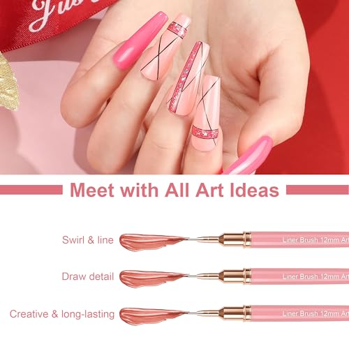 Artdone Metallic Nail Art Pens, Liner Brushes Set, 5PCS Pink Nail Tools | For Long Lines, Thin Details, Fine Drawing, Liner Brush UV Gel Polish Painting Nail Design Sizes 5/8/12/20/25mm - color: Pink Liner Brush Set