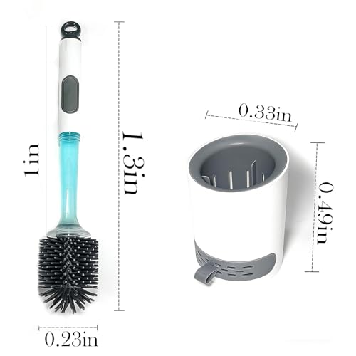 Silicone Toilet Brush and Holder Set with Cleaner Dispenser, Grey | Dispenser handle, silicone bristles, ventilated holder; for RV, apartment, and bathroom use