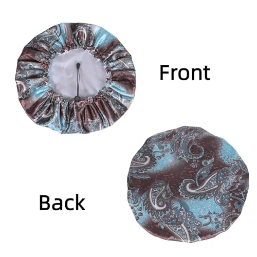 Fishent Shower Cap, Large Shower Caps for Women Reusable Double Layer Waterproof, Adjustable Extra Large Shower Cap for Long Hair and Braids（Cyan Print) - color: Cyan print, size: X-Large