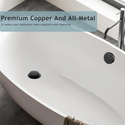 Tip-Toe Bathtub Drain Kit with Two-Hole Overflow Plate, Premium Quality Bath Tub Drain Replacement fits for All Bathtub, Universal Fine/Coarse Thread Bathtub Stopper (Matte Black) - color: Matte Black