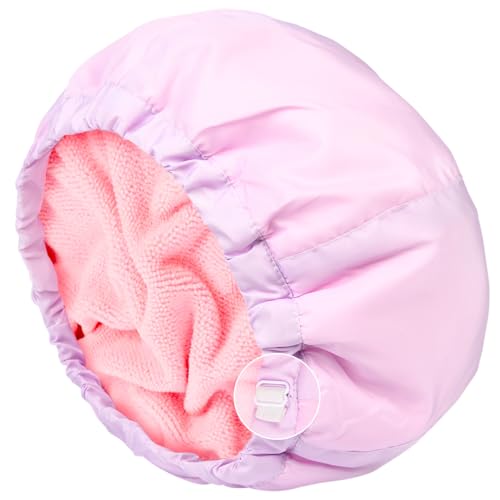 Shower Cap for Women Terry Lined Bath Cap Large Reusable Waterproof Elastic Band Pink Shower Caps for Long Thick Hair Soft Bath Shower Hair Caps - color: PURPLE