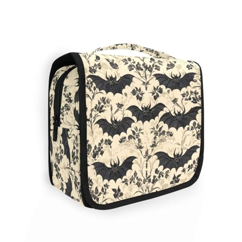 MNSRUU Hanging Toiletry Bag Bats and Flowers Vintage Travel Makeup bag for Toiletries Portable Travel Toiletry Organizer Cosmetic Bags with Hanging Hook - color: Bat I13854