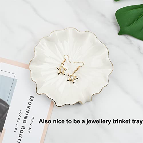 Soap Dish with Drain Ceramic White Lotus Leaf Soap Holder Soap Saver for Bar Soap, Kitchen Sink, and Bathroom Shower - color: White