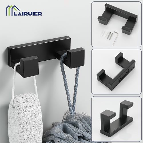 Lairuier 4-Piece Bath Towel Bar Set, Matte Black Bathroom Hardware Set Including Towel Bar,Towel Holder, Toilet Paper Holder, Towel Hook,Stainless Steel Bathroom Hardware Accessories Set - color: Matte Black, size: Set B