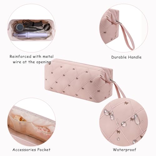 RSRSLEII Large Quilted Hair Tools Travel Bag with Bow Pattern,Waterproof Hair Styling Accessories Storage Case for Shark FlexStyle, Dyson Airwrap Hair Dryer, Curling Iron, Revlon Hair Tools(Pink) - color: 02Pink