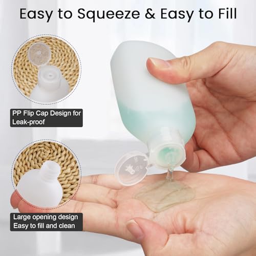Travel Bottles for Toiletries 10 PCS 3.4oz TSA Approved Travel Shampoo Bottles Leak Proof Plastic Squeeze Bottle Small Cream Jars Refillable Spray Bottle for Shampoo Conditioner Toner