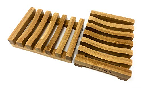 Bamboo Soap Dish, 2pc Rectangular, Light Brown, 3.4 x 4.5 inches, 0.14 pounds, Bathtub