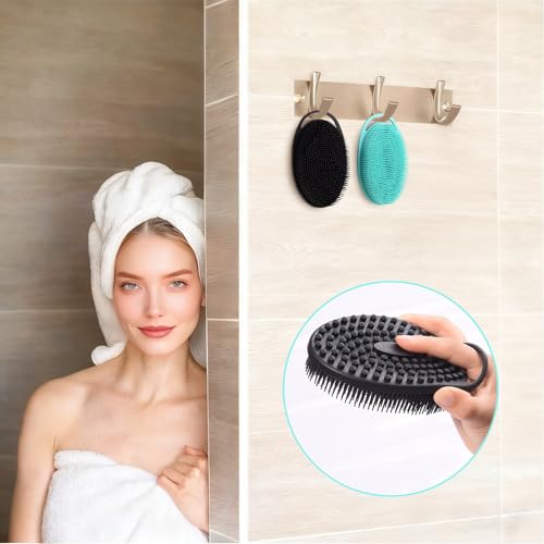2 Pack Silicone Body Scrubber, Exfoliating Shower Scrubber for All Skin | 2 in 1 dual-sided design, soft bristles and massage bumps side, fast-drying, non-slip handle, for women and men, Black+Green - color: Black&green