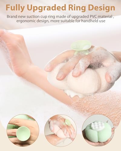2026 Super Soft Flower-Shaped Suction Cup Bath Sponge, Upgraded 2-in-1 Flower-Shaped Ball Exfoliating Bath loofah Cleaning Brush, Mesh Shower Body Sponge Accessories for Women, Men Shower (2 Color) - style: Fruit Green+Cherry Blossom Pink