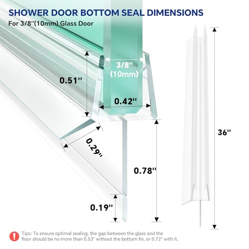 2-Pack Frameless Shower Door Bottom Seal (3/8" X 36") Clear Glass Seal Strip Shower Door Sweep - Stop Shower Leaks - size: 3/8"(10mm)-36"- Clear
