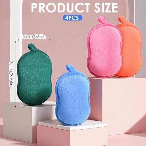 4 Pcs Baby Bath Sponge, Plant Fiber Kids Bath Sponges, Soft Absorbent Exfoliating Kids Loofah with Hanging Hole, Double-Sided Absorbent Reuseable Gourd Baby Sponge for Bathing Fit All Skin
