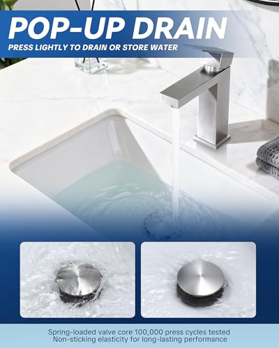 ARCORA Bathroom Sink Drain with Overflow - Brushed Nickel Pop Up Drain for Bathroom Sink, Lavatory Vessel Vanity Sink Stopper for 1.6"-1.9" Sink Hole - color: Brushed Nickel-1 Pack, style: Pon Up With Overflow