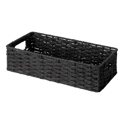 StorageWorks Small Wicker Toilet Basket Tank Topper with Built-in Handles, Toilet Paper Baskets for Back of Tank, Paper Rope Bathroom Basket Organizer and Storage for Rustic Bathroom Decor, Black - color: Black, size: 14¼" L x 6¾" W x 3¾" H