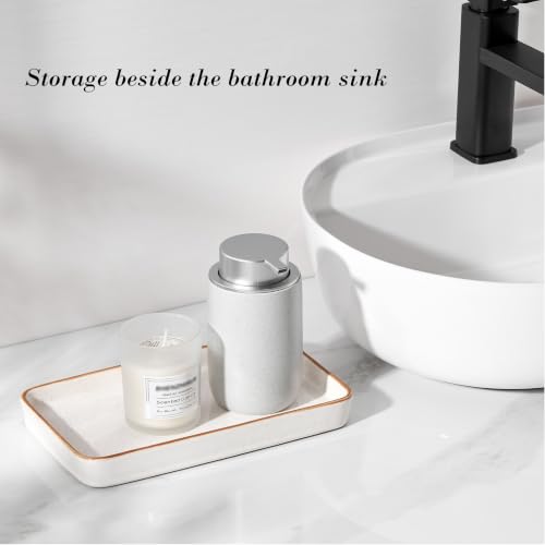 10"×6"×1" Bathroom Vanity Tray for Countertop- Ceramic Decorative Organizer Tray for Dresser Tops, Toilet, Perfume, Sponge Holder Soap Dish Dispenser for Kitchen Counter- Reactive White - color: Reactive White-1 Pc