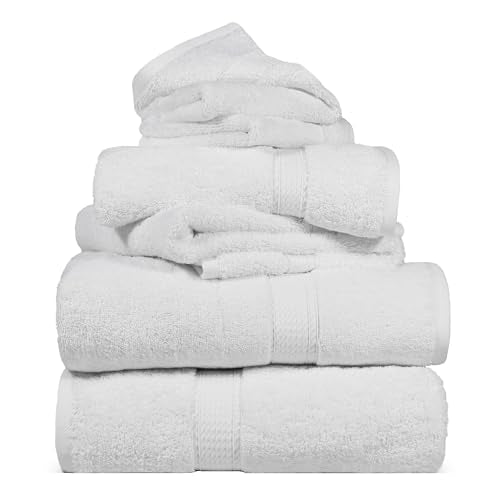 SUPERIOR Egyptian Cotton Ultra Plush & Absorbent, 6 Piece Set, White | Quick Dry, Soft Luxury Towel Set, Bath Essentials, Guest Bath, Spa, 2 Bath, 2 Hand, 2 Face Towels, Madeline Towels