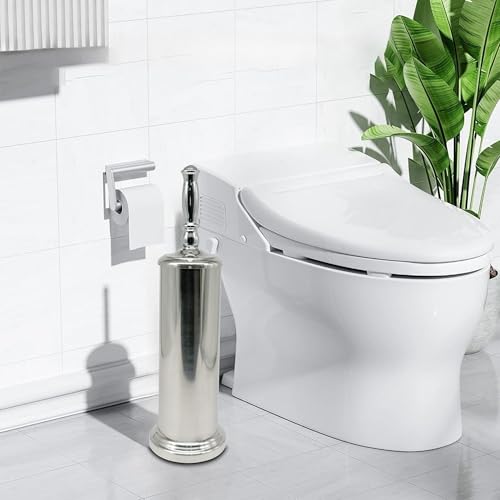 Metal Toilet Bowl Brush with Holder Premium Bathroom Cleaning Set Rustproof Hygienic Durable Elegant Finish - color: Chrome/Silver