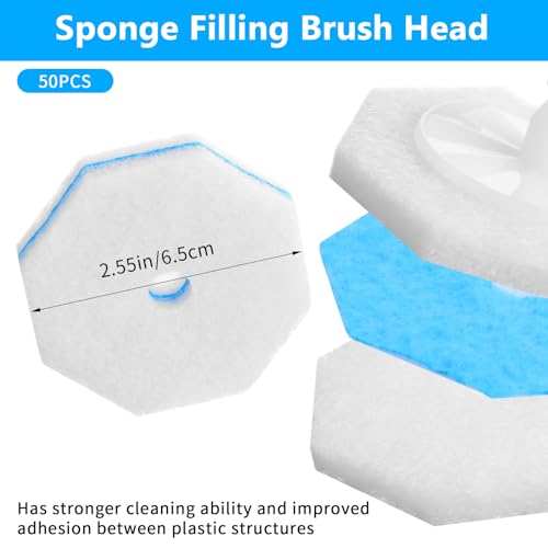 Kifmurase 100 Pcs Toilet Wand Refills Disposable Toilet Brush Replacement Heads, Disposable Sponge Refill Heads Household Cleaning Bathroom Cleaners Compatible with Most Toilet Brushes
