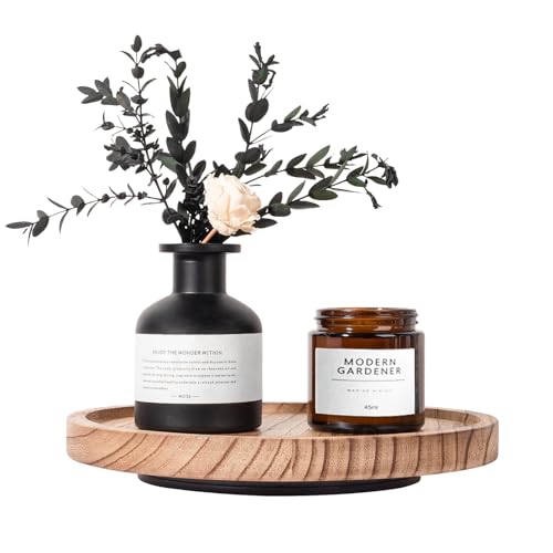 Wood Lazy Susan Organizer Kitchen Turntable for Cabinet Farmhouse Bathroom Decor Round Decorative Tray for Vanity, Counter, Sink, Coffee Table, 9 Inch, Brown - color: Brown, size: 9“