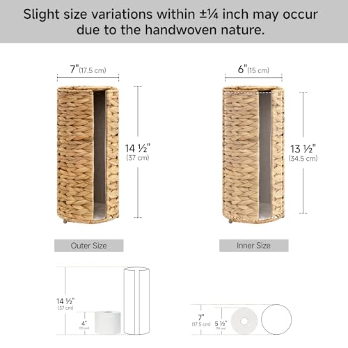 StorageWorks Water Hyacinth Free Standing Toilet Paper Holder Stand for Bathroom, 3 Rolls of Toilet Tissue Storage with a Built-in Cloth Lining, Toilet Roll Holder Stand with Lid (Pack of 2) - color: Natural（water Hyacinth）, size: 6¾"D(For 3 Roll) (Pack o
