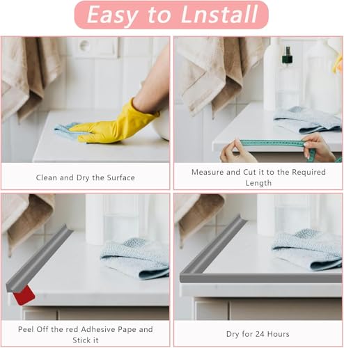 78 Inch Shower Threshold Water Dam, Silicone Barrier Shower Door Bottom Seal Strip, Self Adhesive Waterproof Barrier, for Kitchen Countertop Sink, Cooktop, Bathroom (Grey) - color: Gray, style: 78in