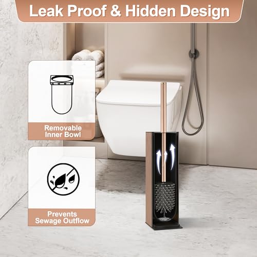 BVL Toilet Brush and Holder Set Rose Gold Freestanding for Bathroom - color: Rose Gold