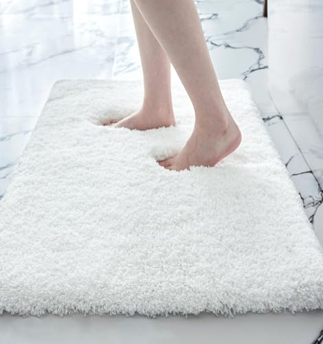 Disolla White Bathroom Rug 17x24 - Non-Slip Plush Small Bath Mat, Highly Absorbent & Ultra Soft Fluffy Floor Mat, Machine Washable for Shower and Tub - color: White, size: 1'5" x 2' (17''x24'' Mini Bathroom Rug)