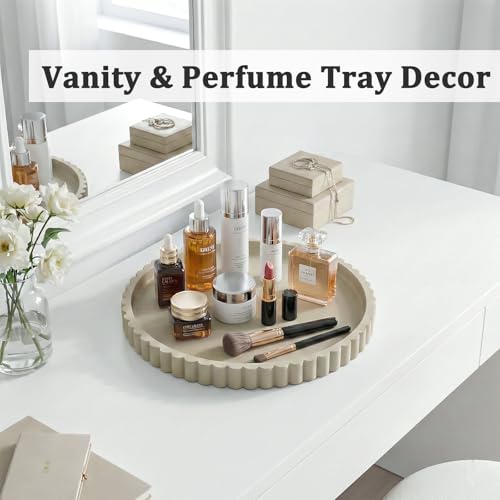 HighHerz Silicone Bathroom Countertop and Vanity Tray-10 Inch Round Silicone Bathroom Tray, Modern Bathroom Decor, Coffee Table Decor, Decorative Tray for Candle, Perfume, Plants (Khaki) - color: Khaki, size: 10.1"
