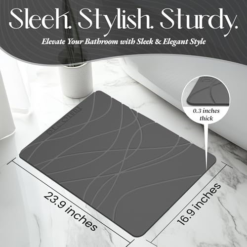 DECOLURE Stone Bath Mat, Quick Dry & Non-Slip Diatomaceous Earth Shower Mat for Bathroom, Luxurious & Easy to Clean Diatomite Stone Mat for Bathroom, Kitchen, High Density (Standard, Grey) - size: 24" x 15" (Rectangular)