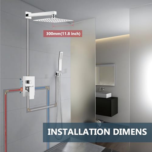 Aolemi Shower Faucet Set Rain Shower System with Handheld Spray Bathroom Shower Combo Rough-in Valve and Shower Trim Kit Included Polish Chrome 12 Inch Wall Mount Shower Head - color: Polish Chrome, size: 12 Inch Wall Mount Shower Head