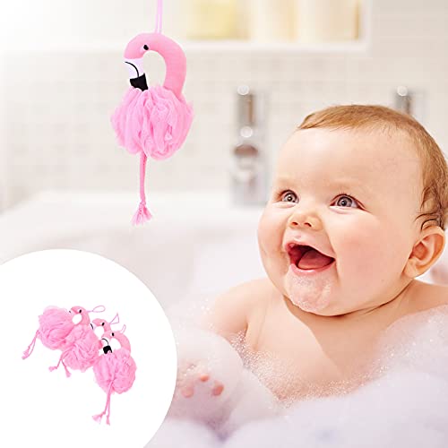 Beaupretty Flamingo Bath Balls for Kids 3-Pack Cartoon Bath Flowers Soft Shower Sponges Gentle Skin Massage Home Tool 10.23X4.72X3.54In