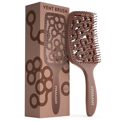 FRAMAR Professional Vented Hair Brush – Curved Hair Brush For Blow Drying, Wet Paddle Brush For Hair, Vent Brush For Blow Drying, Wet Hairbrush For Women – Heat Resistant – Chocolate - color: Chocolate